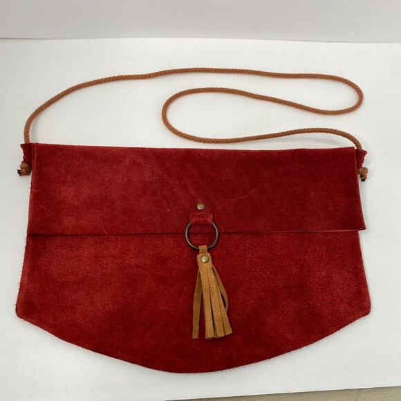 Maslinda Designs Red Leather Suede Purse Satchel - Picture 1 of 7